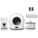 Xenon Smart Akıllı Otomatik Kamerasız Kedi Tuvaleti Paslanmaz Çelik Kaseli 4lt Mama Kabı Akıllı Bataryalı Su Pınarı ve Filtre 4'lü Pet Seti - 58 x 53 x 51 cm - Beyaz