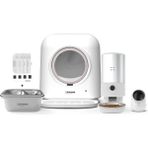 Xenon Smart Akıllı Otomatik Kedi Tuvaleti 5lt Hazneli Mama Kabı Çelik Su Pınarı 3MP Iç Mekan Kamera ve Yedek Filtre 5'li Pet Seti - Beyaz