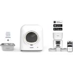 Xenon Smart Akıllı Otomatik Kedi Tuvaleti Çift Hazneli Mama Kabı Ultra Sessiz Çelik Su Pınarı ve Yedek Filtre Pet Seti - 545 x 545 x 595 mm - Beyaz