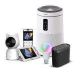 Xenon Smart Bebek Kamerası (Ekranlı), Beyaz Gürültü Makinesi, Hava Temizleyici ve Akıllı Ampul | 4'lü Set, Mobil Kontrol