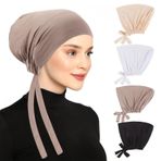 XEPST Kadınlar için 4 adet tesettür alt şapka, İslami Müslüman başörtüsü şapkası, tek renkli, iç örtü, arka tarafı kilitli, türban, kadınlar için, kemoterapi, Siyah, beyaz, haki, bej, Ölçü Birimi