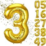 xesha 3 Yaş Doğum Günü Rakamlı Balon Yaş Günü Gold Renk Uçan Balon 102 cm Doğum Günü ve Parti Dekorasyonu Büyük Boy Folyo Balon 40 inç - 102 cm Doğum Günü Dekorasyonu Balon Yaş Sayı Helyum Balon 3 Rakamı