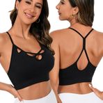 XFSRG Spor sütyeni, kadın, yoga, dolgulu, dikişsiz askılı ve iyi bir tutuş sağlar, nefes alır, göğüs kesimli tasarım ve spagetti taşıyıcı, çapraz destekli sütyen, fitness, koşu, koşu için, Siyah, L