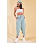 Xhan 58 2YZK5-12595 Kadın Mint Yeşili Beli Lastikli Slouchly Pantolon