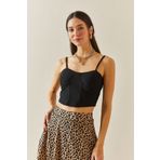 Xhan 5YXK2-48340-02 Kadın Siyah Balenli & Askılı Crop Bluz