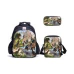 Xhang 3 Adet / Takım Dinozor Sırt Çantası Anime 3D Baskı Okul Çantası Oxford Satchel ile Kalem Çantası Messenger Çanta (Yurt Dışından) - Siyah
