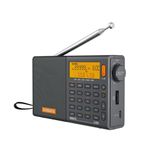Xhdata D-808 taşınabilir Dijital radyo UKW Stereo/kW/mW/LW SSB RDS Air Band Multi-band-Radio Hoparlör ile LCD-Gösterge alarmlı saat/kronometre harici anten ve 18650 pil (Gri)