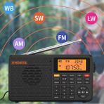 Xhdata D109WB Taşınabilir Radyo Am Fm Stereo Sw Mw Lw Dijital Çalar Saatli Radyo Şarj Edilebilir Pil Usb-C Hava Durumu Tahmini ile - Siyah