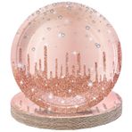 Xialvyu 20 adet kağıt tabak, tek kullanımlık tabak pembe altın, 17,8 cm (7 inç) yuvarlak parti kağıt tabak seti, kağıt tabak doğum günü, çocuk doğum günü, parti yemek takımı, düğün, doğum günü, parti