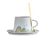 XIANGJL-888 Kahve kupası, elde boyanmış kahve kupası, seramik set, 200 ml, ikindi çayı, latte bardağı, ev eşyası, kaşıklı kupalı kahve fincanı (beyaz)