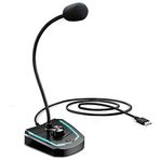 XIAOKOA PC Mikrofonu, Ses Anahtarlı USB Mikrofon ve 3.5mm Kulaklık Jakı, PC/Laptop / PS4 için Mikrofonlar, Kayıt/Podcasting/Akış/Youtube/Oyun için, LED Işıklı