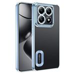 Xiaomi 14T Pro İle Uyumlu Kılıf Logo Gösteren Parlak Kenarlı Kamera Lens Korumalı Şeffaf Omega Silikon Kapak Sierra Mavi