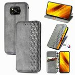Xiaomi Cases için Xiaomi Poco X3 NFC Kübik Izgara Preslenmiş Yatay Çevirme Manyetik PU Deri Kılıf Tutucu ve Kart Yuvaları ve Cüzdan Ile Xiaomi Cases için