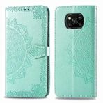 Xiaomi Cases için Xiaomi Poco X3 NFC Mandala Çiçek Kabartmalı Yatay Çevirme Deri Kılıf Braketi/Kart Yuvası/Cüzdan/İpi Xiaomi Cases için