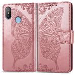 Xiaomi Mi A2 Lite Kılıf, SATURCASE Kelebek PU Deri Kılıf Mıknatıslı Kilit Cüzdan Dik Durma Fonksiyonu Koruyucu Kılıf Cep Telefonu Kılıfı Çanta Kılıf Xiaomi Mi A2 Lite/Redmi 6 Pro için (Pembe Altın