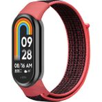 Xiaomi Mi Band 8 İle Uyumlu Hasır Nylon Akıllı Bileklik Kordon - Saat Kordonu Siyah - Kırmızı