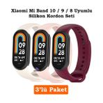 Xiaomi Mi Band 8 Mi Band 9 Mi Band 10 Uyumlu 3lü Paket Silikon Kordon Bileklik Metal Pimli - Mi Band 8/9/10 - Bordo