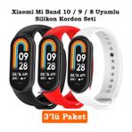 Xiaomi Mi Band 8 Mi Band 9 Mi Band 10 Uyumlu 3lü Paket Silikon Kordon Bileklik Metal Pimli - Mi Band 8/9/10 - Siyah - Beyaz - Kırmızı