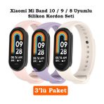 Xiaomi Mi Band 8 Mi Band 9 Mi Band 10 Uyumlu 3lü Paket Silikon Kordon Bileklik Metal Pimli - Mi Band 8/9/10 - Starlight - Pembe