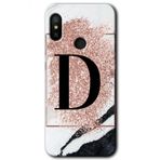 Xiaomi Mi Max 3 Pembe Mermer Desenli D Harfi Baskılı Uyumlu Silikon Kılıf