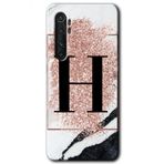 Xiaomi Mi Note 10 Lite Pembe Mermer Desenli H Harfi Baskılı Uyumlu Silikon Kılıf