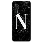 Xiaomi Mi Note 10 Lite Siyah Mermer Desenli N Harfi Baskılı Uyumlu Silikon Kılıf