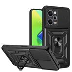 Xiaomi Poco X5 Pro/Redmi Note 12 Pro için ESTH® Kılıf, Slayt Kamera Kapağı ile [Kamera Koruması] [Yüzük Standı] [Manyetik Araç Montajıyla Uyumlu Kılıf] Darbeye Dayanıklı Telefon Kılıfı Siyah