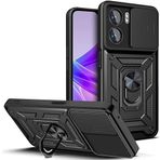 Xiaomi Redmi 13C/13 C/Poco C65 ile uyumlu, silikon kılıf, sürgülü kamera korumalı kapak, halka stantlı kılıf, cep telefonu tutucu, araç mıknatıslı darbeye dayanıklı cep telefonu kılıfı (siyah)