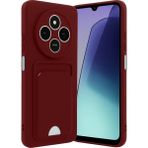 Xiaomi Redmi 14C Uyumlu Arka Kamera Korumalı Kart Koyulabilen Silikon Kartlıklı Kılıf Kapak - Bordo