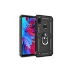 Xiaomi Redmi Note 7 Kılıf Vega Yüzüklü Standlı Tank Zırh Kapak + Ekran Koruma SİYAH