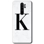 Xiaomi Redmi Note 8 Pro Beyaz Mermer Desenli K Harfi Baskılı Uyumlu Silikon Kılıf