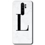 Xiaomi Redmi Note 8 Pro Beyaz Mermer Desenli L Harfi Baskılı Uyumlu Silikon Kılıf