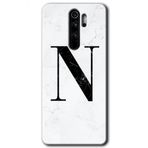 Xiaomi Redmi Note 8 Pro Beyaz Mermer Desenli N Harfi Baskılı Uyumlu Silikon Kılıf