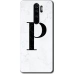 Xiaomi Redmi Note 8 Pro Beyaz Mermer Desenli P Harfi Baskılı Uyumlu Silikon Kılıf