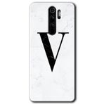Xiaomi Redmi Note 8 Pro Beyaz Mermer Desenli V Harfi Baskılı Uyumlu Silikon Kılıf