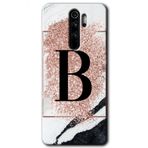 Xiaomi Redmi Note 8 Pro Pembe Mermer Desenli B Harfi Baskılı Uyumlu Silikon Kılıf