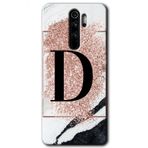 Xiaomi Redmi Note 8 Pro Pembe Mermer Desenli D Harfi Baskılı Uyumlu Silikon Kılıf