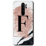 Xiaomi Redmi Note 8 Pro Pembe Mermer Desenli F Harfi Baskılı Uyumlu Silikon Kılıf