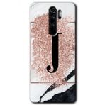 Xiaomi Redmi Note 8 Pro Pembe Mermer Desenli J Harfi Baskılı Uyumlu Silikon Kılıf