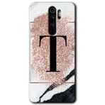 Xiaomi Redmi Note 8 Pro Pembe Mermer Desenli T Harfi Baskılı Uyumlu Silikon Kılıf