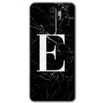 Xiaomi Redmi Note 8 Pro Siyah Mermer Desenli E Harfi Baskılı Uyumlu Silikon Kılıf