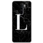 Xiaomi Redmi Note 8 Pro Siyah Mermer Desenli L Harfi Baskılı Uyumlu Silikon Kılıf