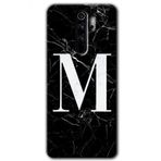 Xiaomi Redmi Note 8 Pro Siyah Mermer Desenli M Harfi Baskılı Uyumlu Silikon Kılıf