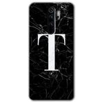 Xiaomi Redmi Note 8 Pro Siyah Mermer Desenli T Harfi Baskılı Uyumlu Silikon Kılıf