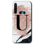 Xiaomi Redmi Note 8T Pembe Mermer Desenli V Harfi Baskılı Uyumlu Silikon Kılıf