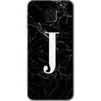 Xiaomi Redmi Note 9s Siyah Mermer Desenli J Harfi Baskılı Uyumlu Silikon Kılıf