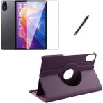 Xiaomi Redmi Pad 2 11 Inç Uyumlu 360° Dönebilen Standlı Tablet Kılıfı Ekran Koruyucu ve Kalem Seti - Mor