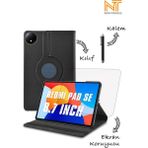 Xiaomi Redmi Pad Se 2024 8.7 Inç Uyumlu 360 Dönebilen Standlı Tablet Kılıfı Ekran Koruyucu Kalem Set - Siyah