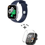 Xiaomi Redmi Watch 4 / 5 Uyumlu Yumuşak Silikon Kordon + Kasa ve Ekran Koruyucu - Lacivert