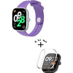 Xiaomi Redmi Watch 4 / 5 Uyumlu Yumuşak Silikon Kordon + Kasa ve Ekran Koruyucu - Mor